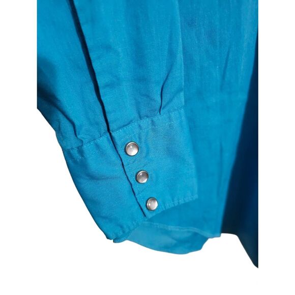 H Bar C Teal Pearl Snap Western Collared Shirt Vintage 14 1/2 Neck EUC - Picture 3 of 4